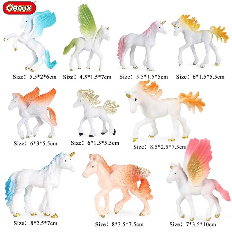 Oenux Fairy Tale Fly Horse Mythical Alpaca Elf Pegasus Action Figures Animal Model Collection Cute Girl Birthday Gift Kids Toy