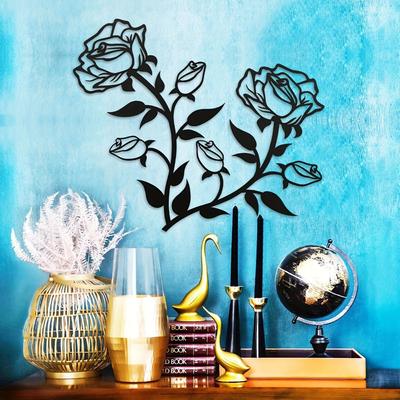 Large 15" Black Metal Rose Flower Wall Decor - Elegant Art Ornament for Indoor/Outdoor Home, Bedroom, Office, and Nursery