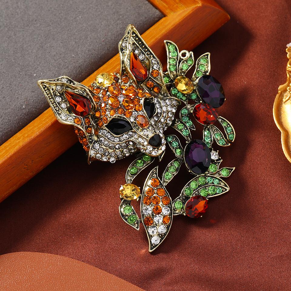 Retro Klassisch Damen Herren Fuchs Vollkristall Broschen Abzeichen Vintage Dame Schwerindustrie Tier Strass Anzug Mantel Anstecknadel Korsagen