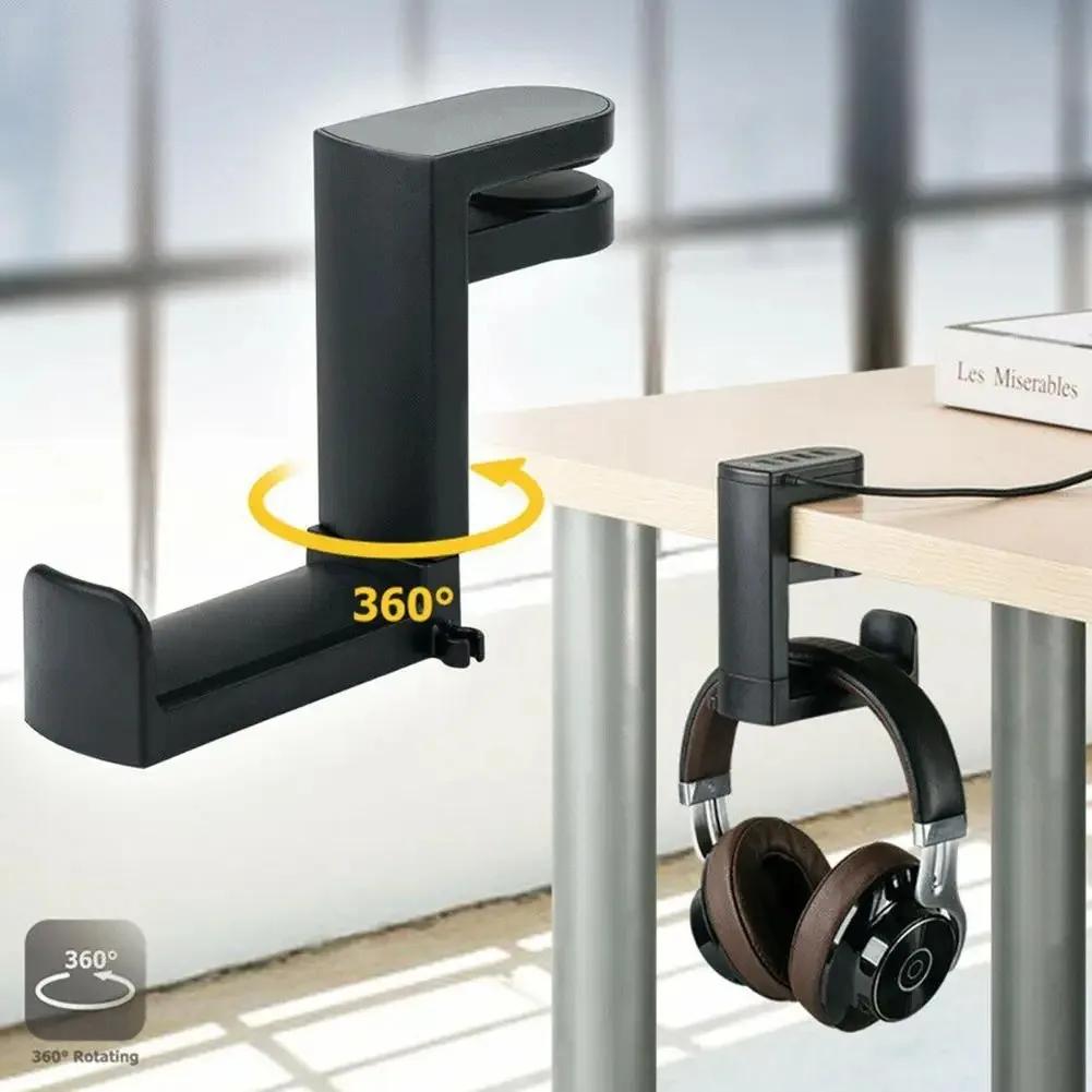 360°Rotating Adjustable Wall Mounted Headphone Stand Hook Holder Gaming Desktop Headset Universal Arm Clamp Desk Mount