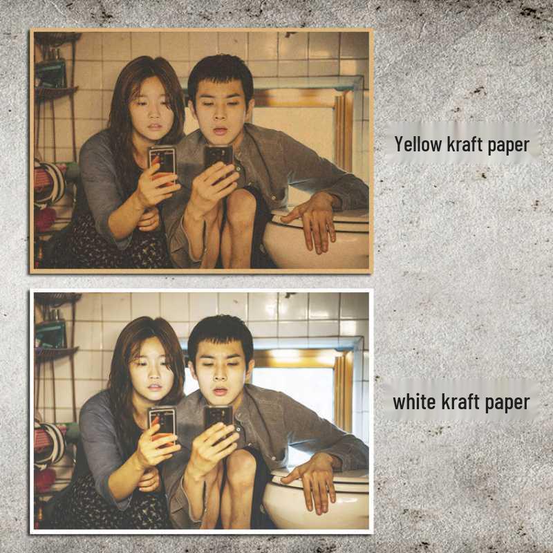 

Parasite Movie Poster - Retro Kraft Paper Wall Art for Cafe, Bar, or Restaurant with Free Shipping in Korea Yellow Kraft Paper (No Glue) 30X42 cm