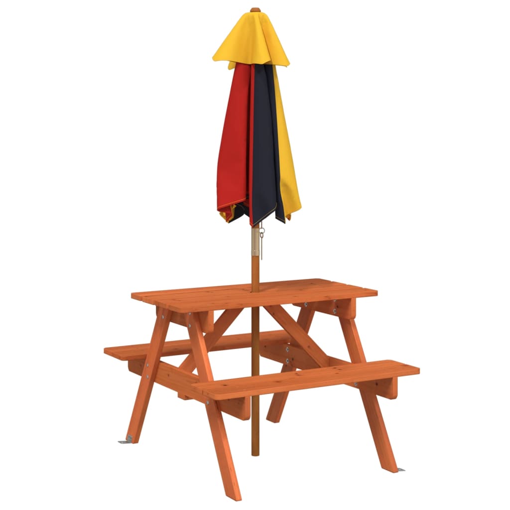 Vidaxl Picnic Table For 4 Children, With Umbrella, Fir Wood