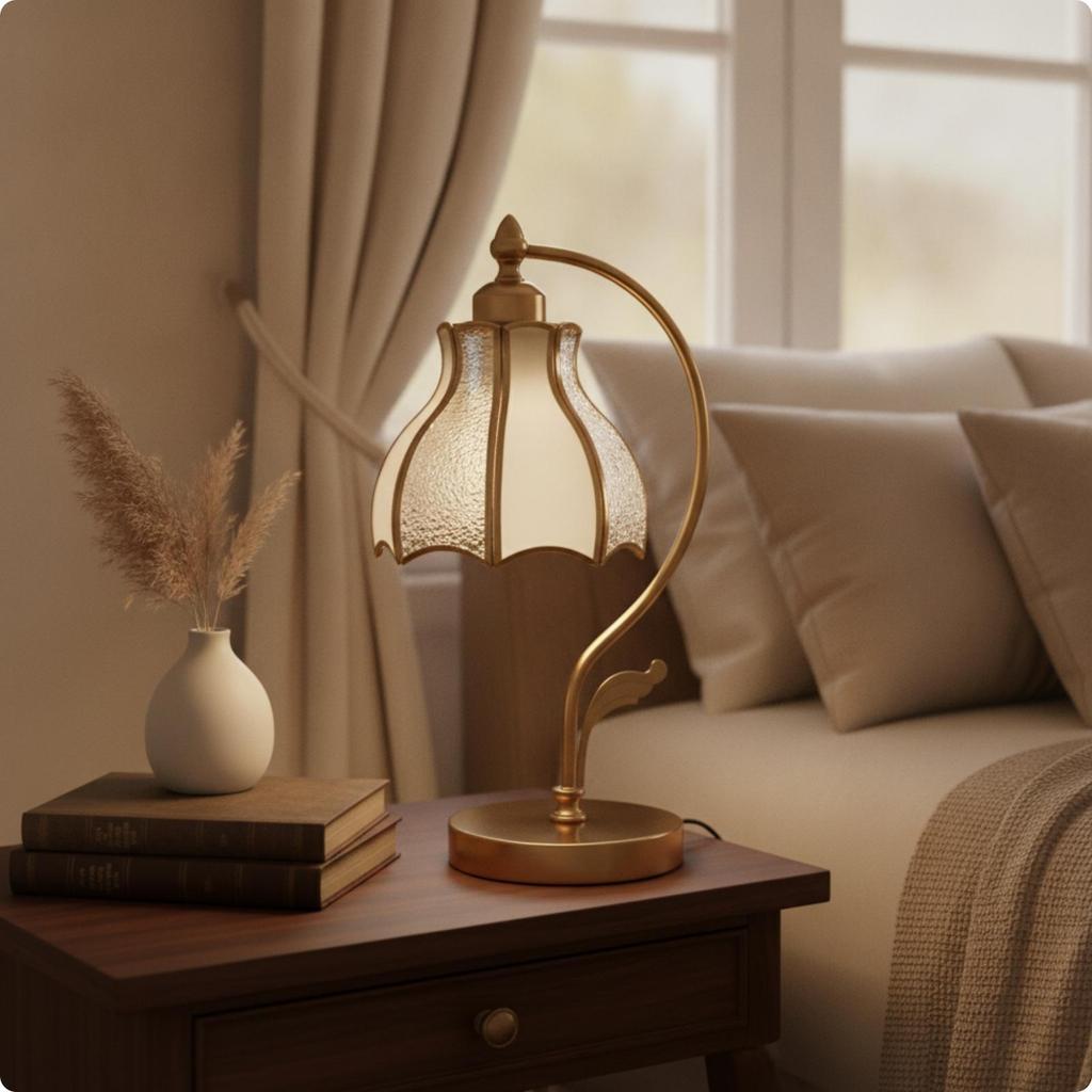 Petal Shade Table Lamp Vintage-Vintage-Themed Arched Stem Decorative
