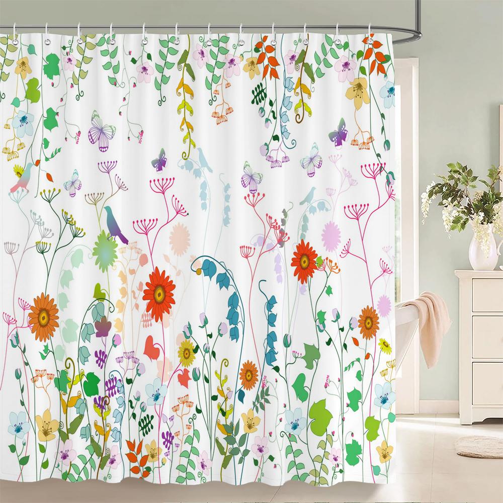 3d Printing Flowers Shower Curtains Bathroom Curtain Waterproof With Hooks Polyester Cloth 180x240cm Bath Home Decor Screen