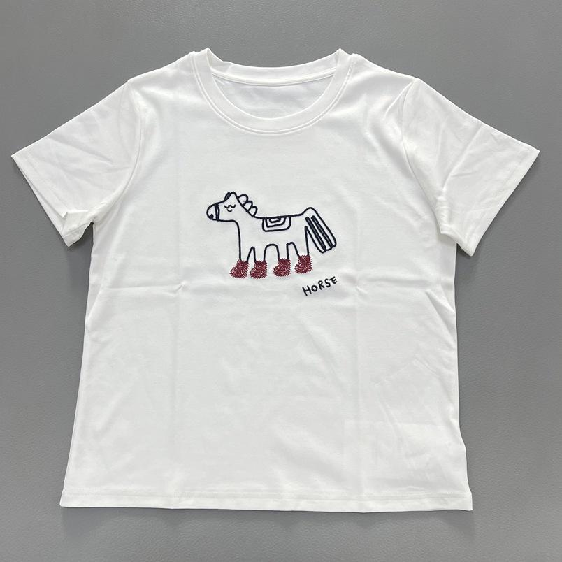 Women's Korean Cotton Cartoon Pony Embroidered Slimming Short Sleeve Summer T-shirt