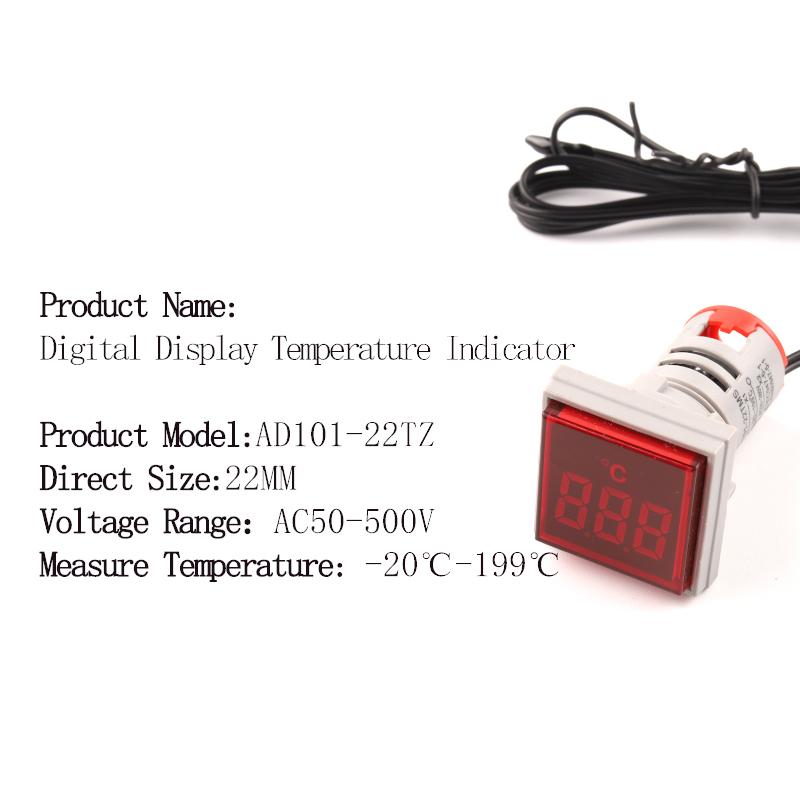 22mm Round Square LED Digital Thermometer Signal Lights Temperature Meter Detector Sensor -20-199 Celsius 50-500V AC