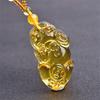 Charm Topaz Hand Carved Chinese God of Wealth Lucky Pendant Ice Yellow Crystal Necklaces Jewelry for Women Man Trendy Gift