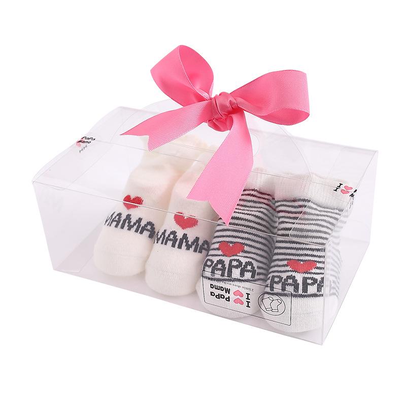 Infant Silicone Socks Gift Box: 2 Pairs - Cotton Wool Knitted for Newborn, Spring/Fall Floor Socks by PAPAMAMA