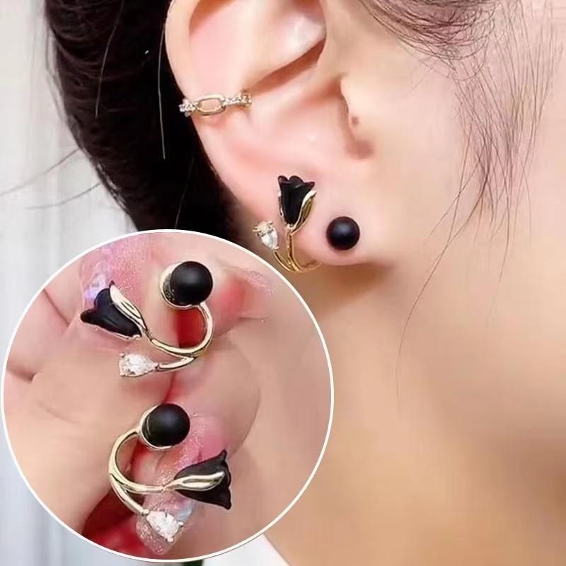 925 Silver Needle Green Flower Earrings For Women Korean Fashion Jewelry Trending Luxury Zircon Leaf Women's Stud Earrings