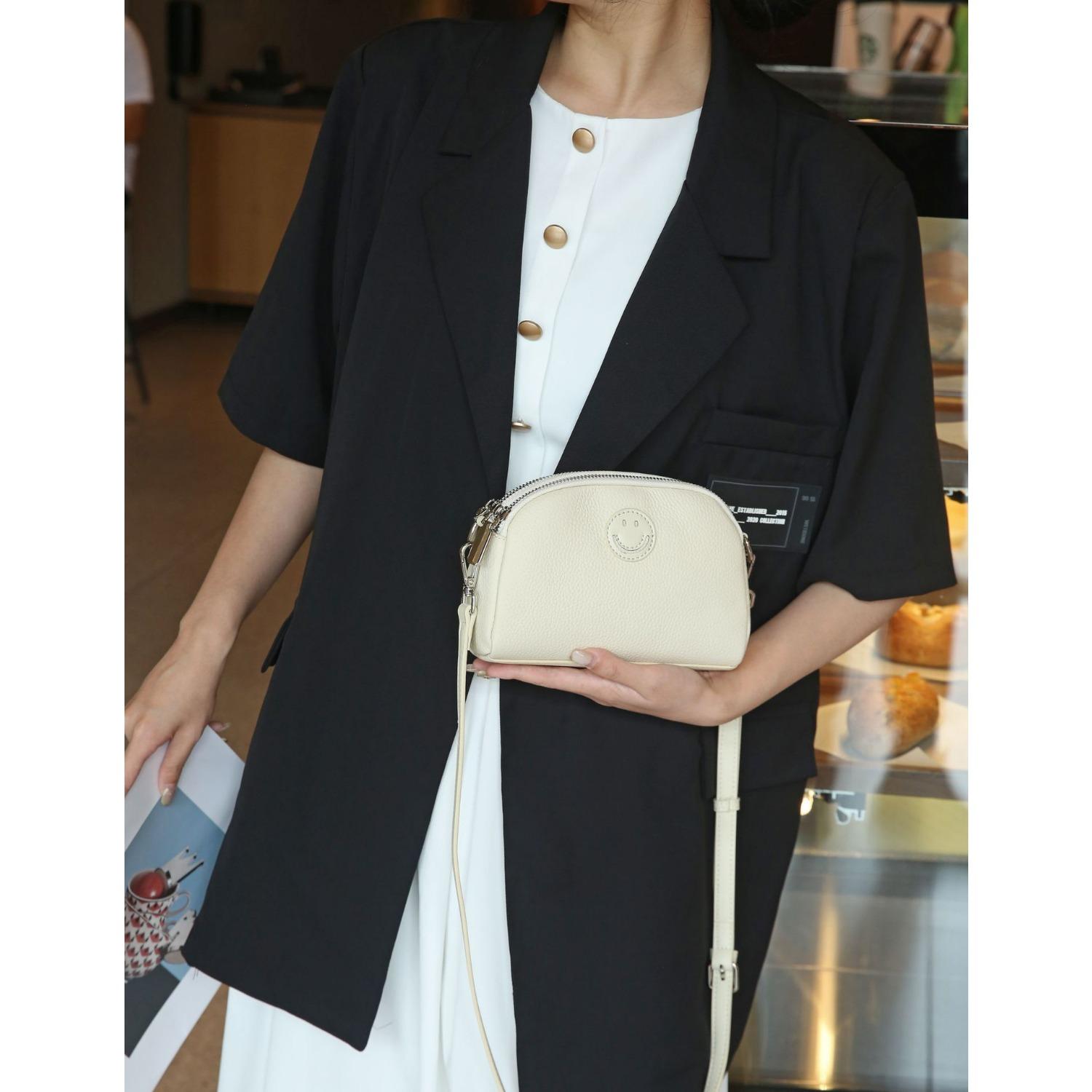 

Cowhide Niche Versatile Women s Bag Shoulder Messenger Bag Simple and Fashionable Women s Bag Zipper Small Shell