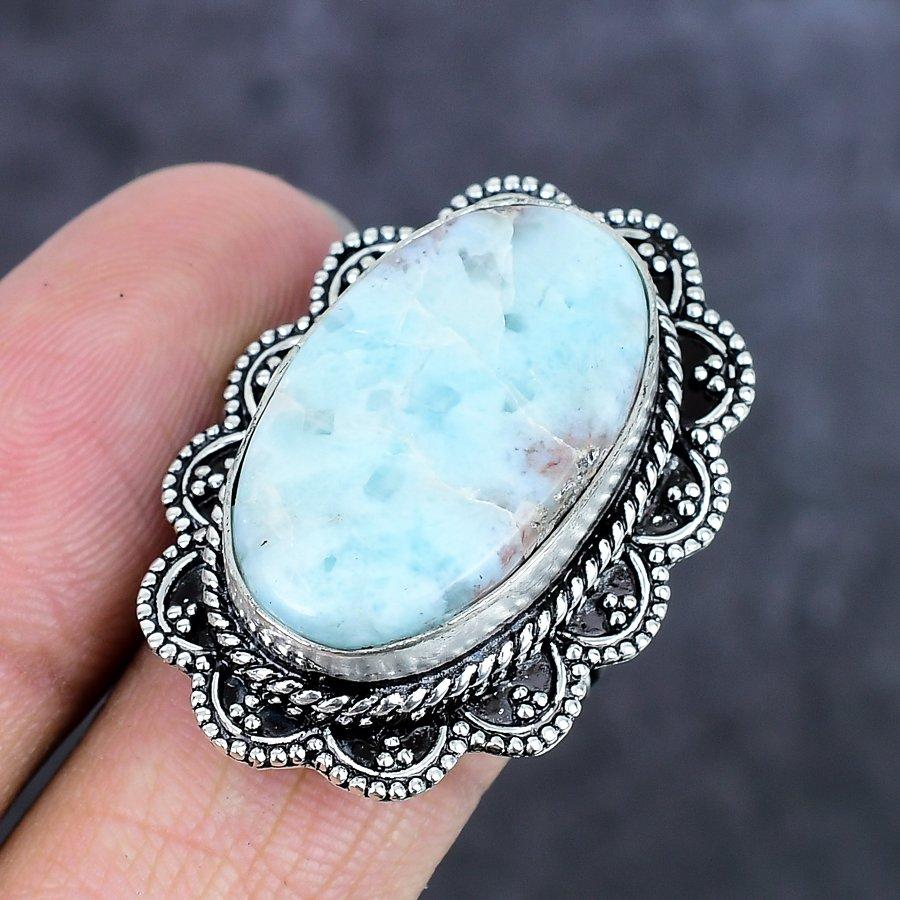 Natural Republic Larimar Gemstone 925 Sterling Silver Jewelry Ring Size 8 ETC-13990