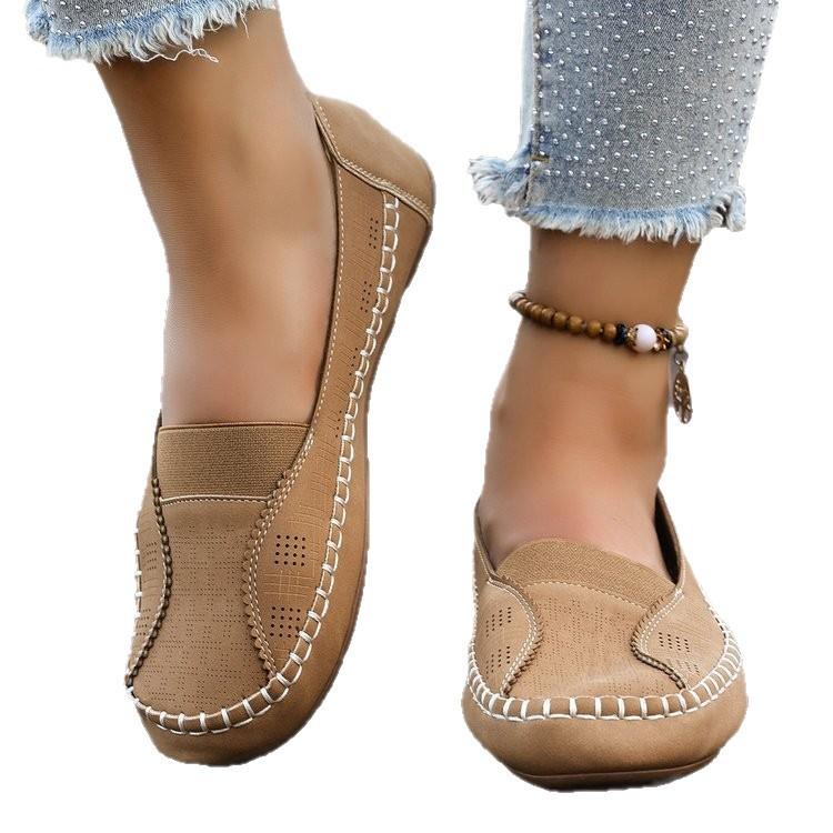 Large Size Shallow Mouth Flat Heel Soft Sole Comfortable and Casual Autumn European and American Round Head Single Shoes Women