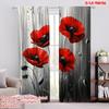 2pcs,2D Plane Printing Popular Curtains Poppy Elegance Versatile Durable Polyester (without Rod) Room Decor for Living Room,