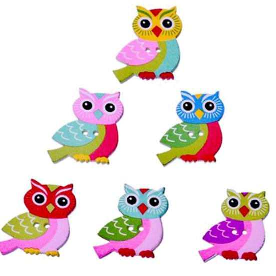 50Pcs Multicolor Cute Owl Design 2 Hole Wood Button Bag Clothes Sewing Accessory