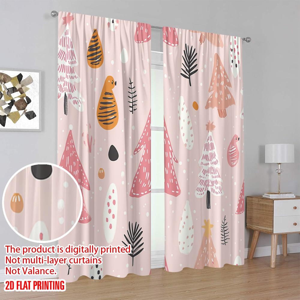 2 szt., druk płaski 2D Tkanina zasłonowa Choinki Gwiazdy (2) Wszechstronna tkanina poliestrowa (bez pręta) Dekoracje do użytku wewnętrznego