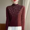 Pull Tricoté ajusté à col roulé court et strass pour femme - Couche de base Automne Hiver