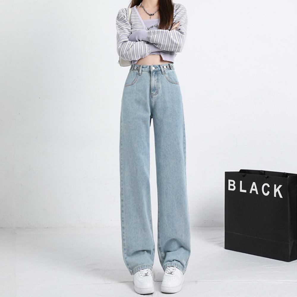 Simple High-waisted Wide-leg Jeans Women's Straight New Spring Loose Drape and Thin Small Floor Pants