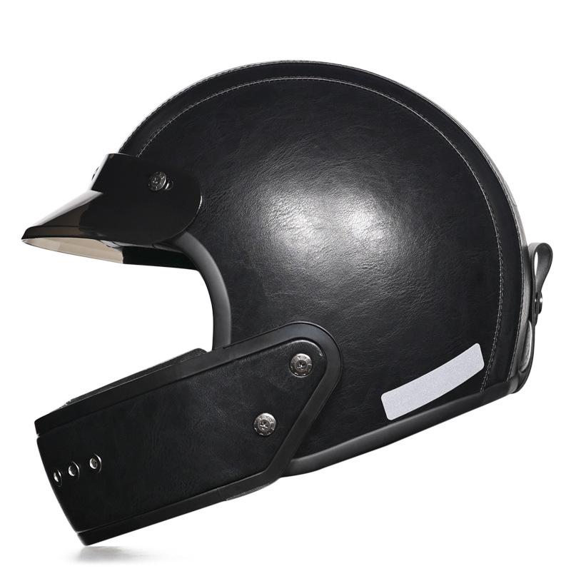 Vintage Helmet Leather Lined Motorcycle Full Helmet Removable Chin Locomotive Men's and Women's Lightweight Small Shell
