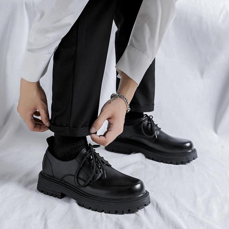 FashionFashionable Brand Men's Genuine Leather British Style Thick Bottomed Workwear Shoes Men's Comfortable Large Toe Leather Shoes