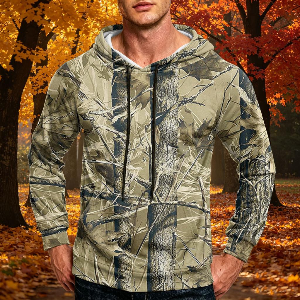 Men's Printed Casual Hoodie with Pocket and Drawstring for Everyday Wear