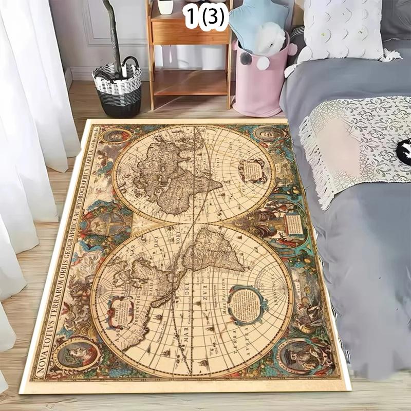 Vintage World Map Area Rug Kids Play Mat Non-Slip Washable Floor Mat Doormat Nautical Print Retro Adventure Carpet for Bedroom