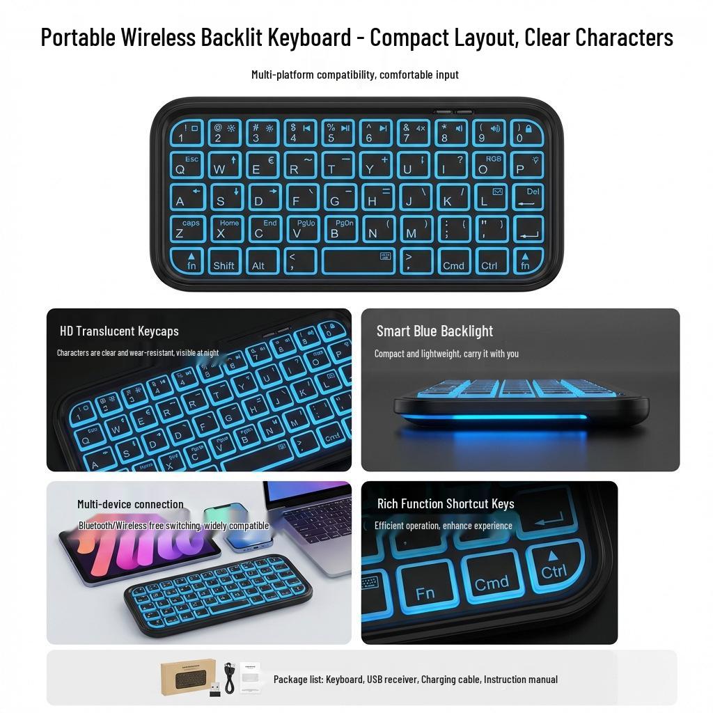 Universal Three-Mode Wireless Luminous Mini Bluetooth Keyboard