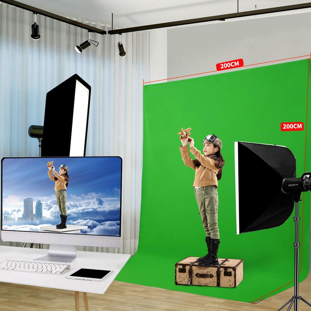 Hemmotop Background Cloth Green Chroma Key Photography Green Back 2 X 2m Virtual Background for Zoom Laser Cutting Terminal Treatment No Worry About