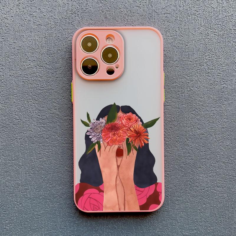 Oil Painting Flower Girl Phone Case For iPhone 16 15 12 11 13 14 Pro Max Mini X XS XR 15 14 8 Plus Shockproof Translucent Covers