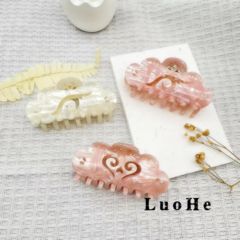 Luohe Jewelry Pink Acetate Rhinestone Shark Hair Clip - Ancient Style Women's High-End Accessory