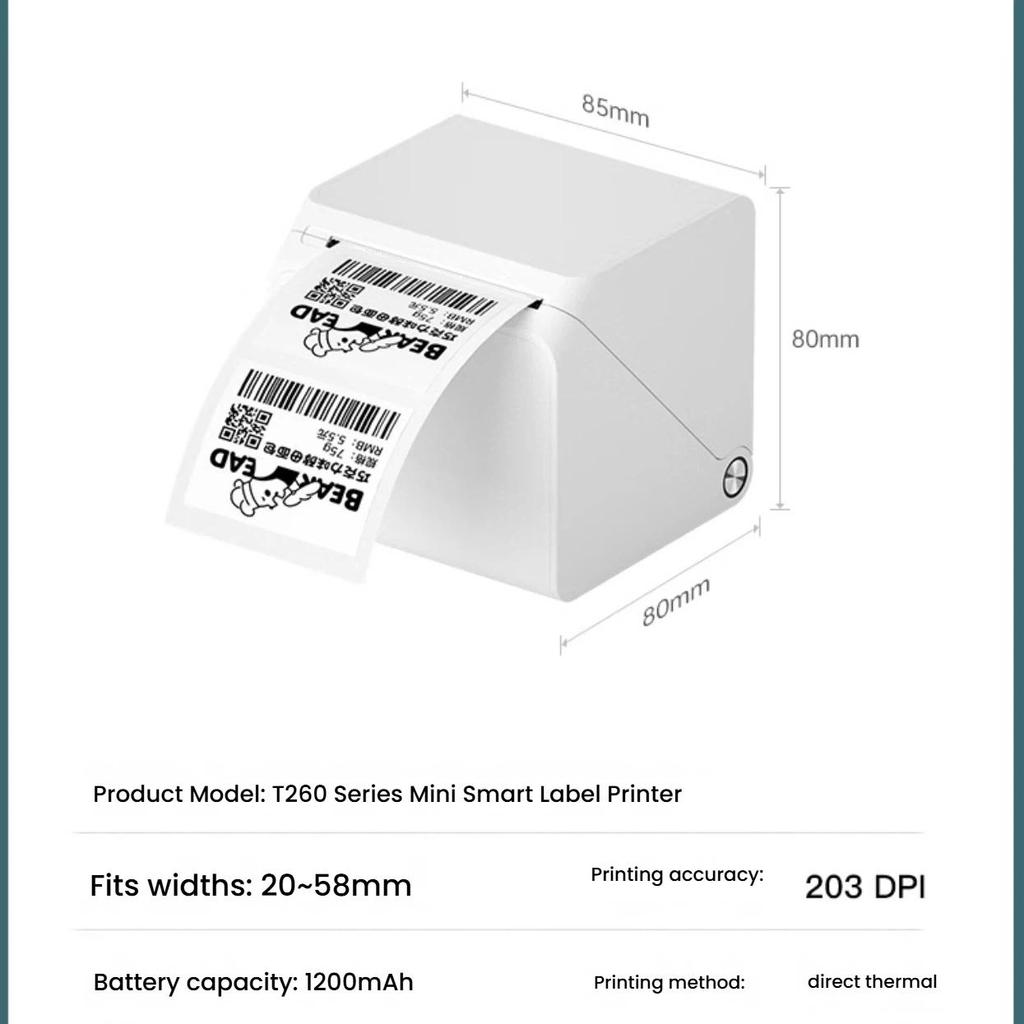 HPRT T260L Label Printer, Compact Portable Bluetooth Thermal Price Tag Barcode Label Paper Printer, Self-Adhesive Sticker Commercial Label Machine
