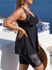 Plus Size Tankini Skirt Swimsuit Set - Black Printed Two-Piece with 6X Board Shorts