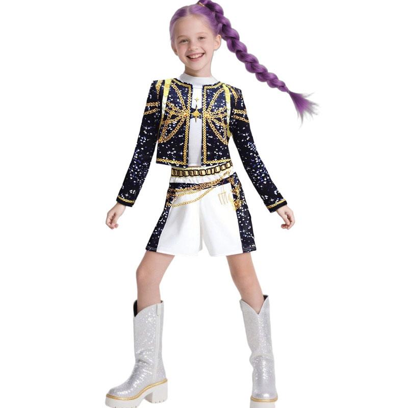 Girls K-pop Rumi Zoey Cosplay Huntrix Costume 3D Print Demon Hunters Mira Stage Costumes Girls Halloween Party Clolthes Set
