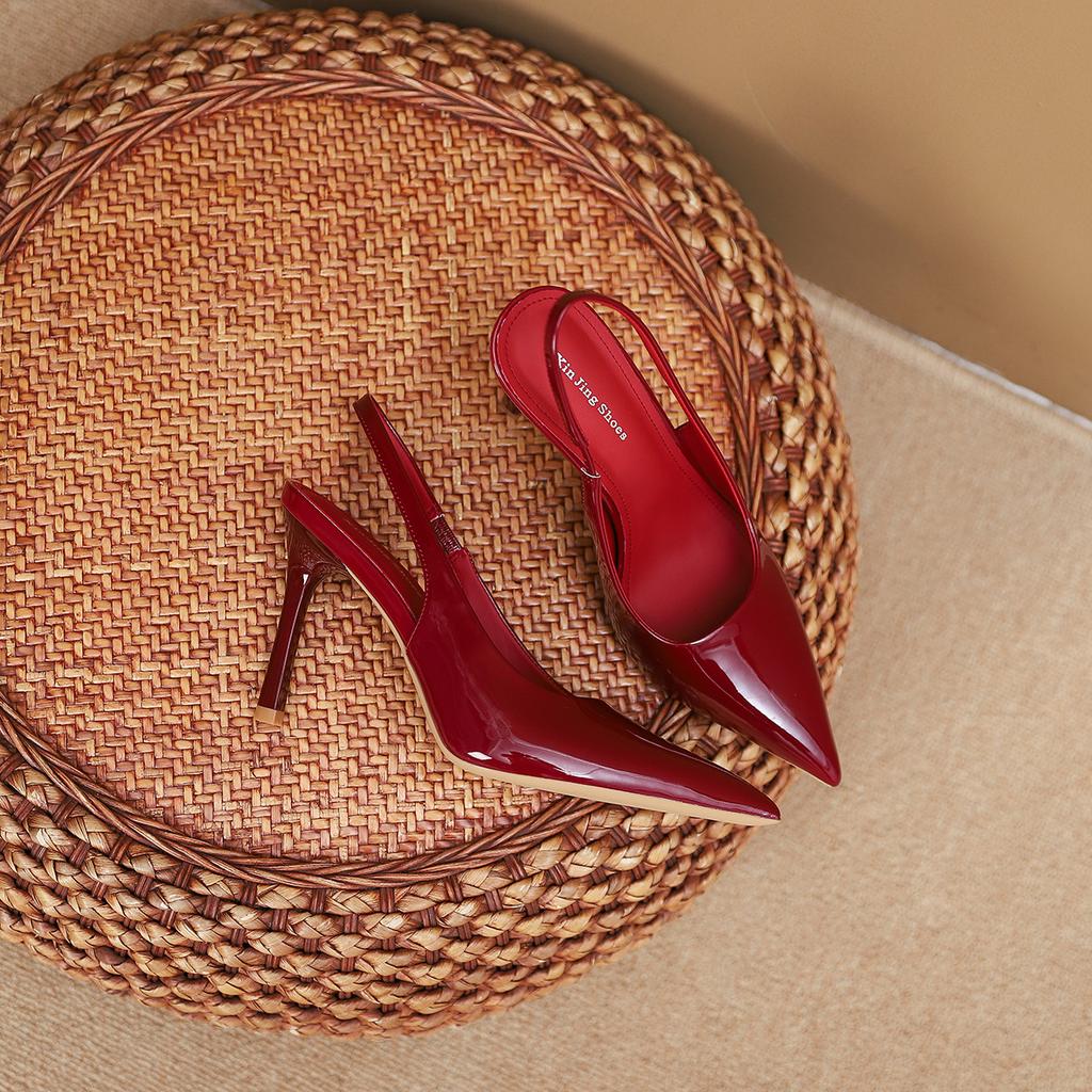 2199-6 Europe and the United States Sexy Black Pointed Strap High Heel Sandals New Bag Head Empty Word with Thin Heel Sandals