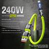 Maximal 240W 4-i-1 Snabbladdningskabel, med två hängande laddningskablar, Utrustad med USB-A/Type-C/Lightning, 4-i-1 Snabbladdningskabel