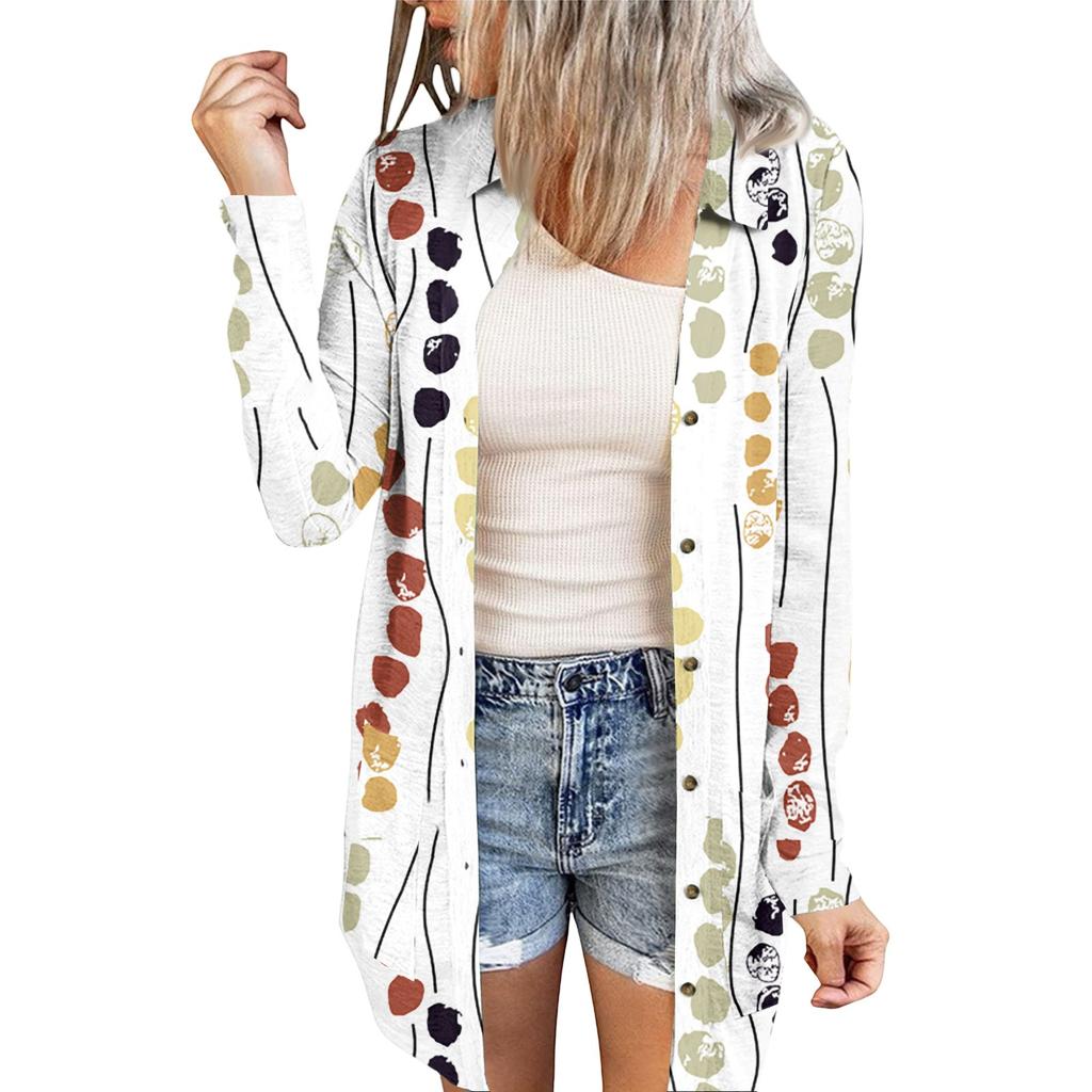 Women's Casual Fashion Floral Print Long Sleeve Mid-Length Cardigan Jacket