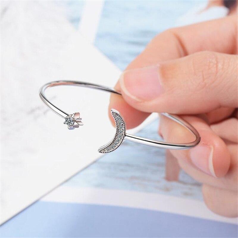 Ny kreativ vakker stjerne og måne 925 sterlingsølv smykker armbånd Personlighet Temperament Krystall Kvinner Armbånd Sb169