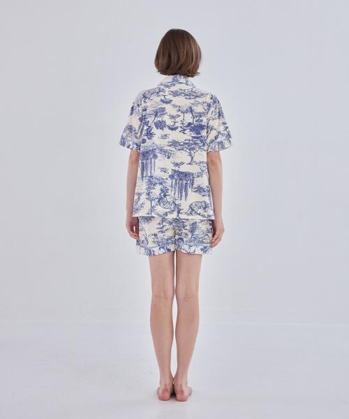 [2Dreamers] Blue Toile Three-Piece Pajama Set-up [Shipped from Korea] 100% Authentic