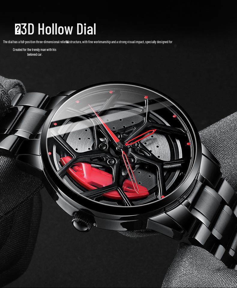 SVJ2021 RS8 Men's 3D Brakes Hollow Dial Sports Car Black Waterproof Watch