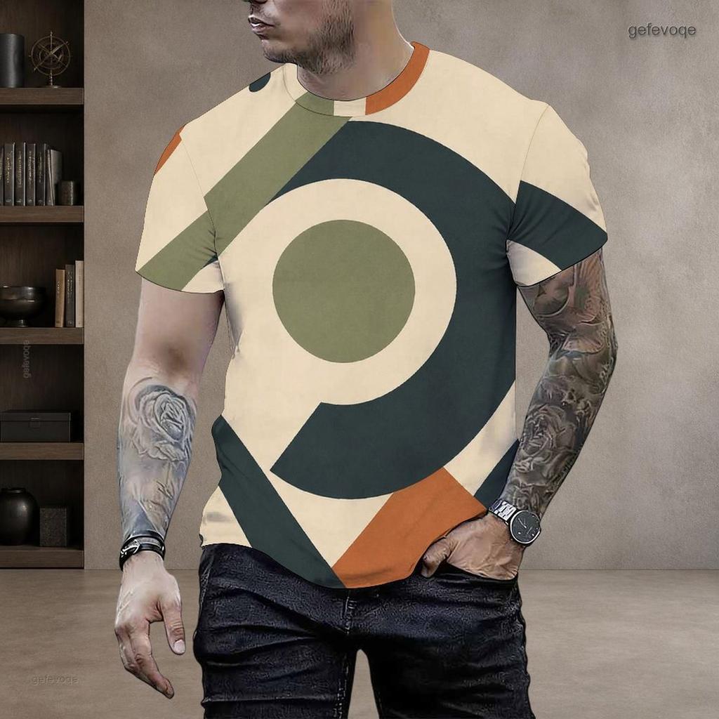 Men Plus Size Geometric Printed Round Neck Short Sleeve T Shirt