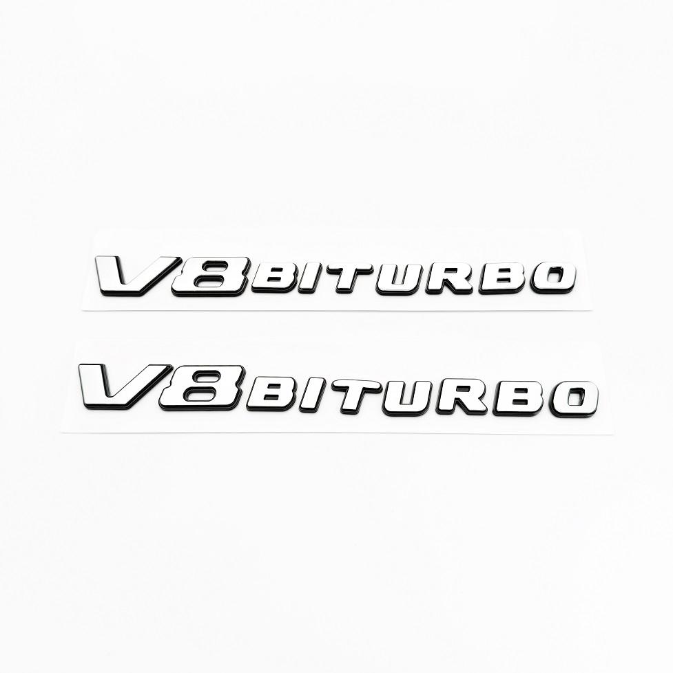 2Pcs New Color Blocking Letter V8 BITURBO Emblem Car Styling Fender Logo Sticker Chrome Black Red