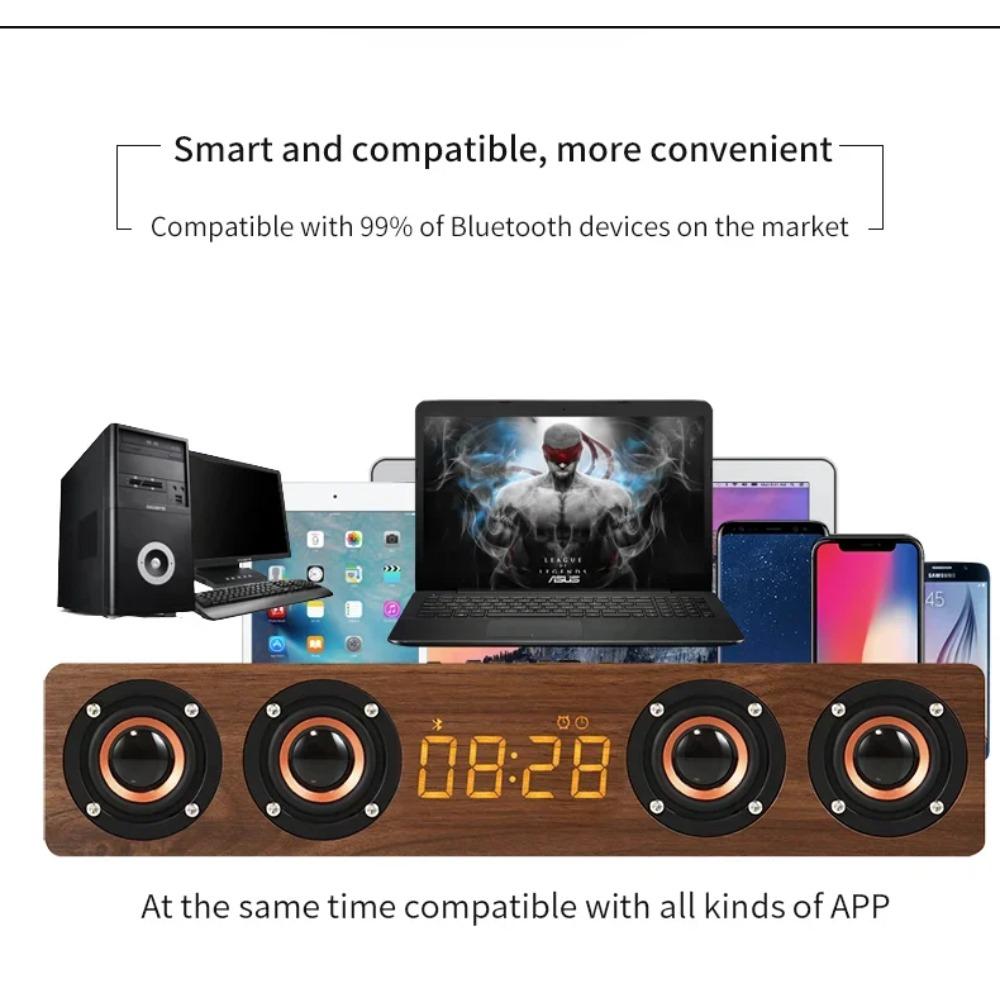 Wooden Soundbar Bluetooth Speaker Music Acoustic System 40W HIFI Stereo Music Surround LED Display Outdoor Speaker With FM Radio