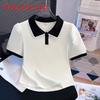 Summer Short Sleeve T Shirt For Women With Doll Collar And Spliced Fabric For Casual Wear