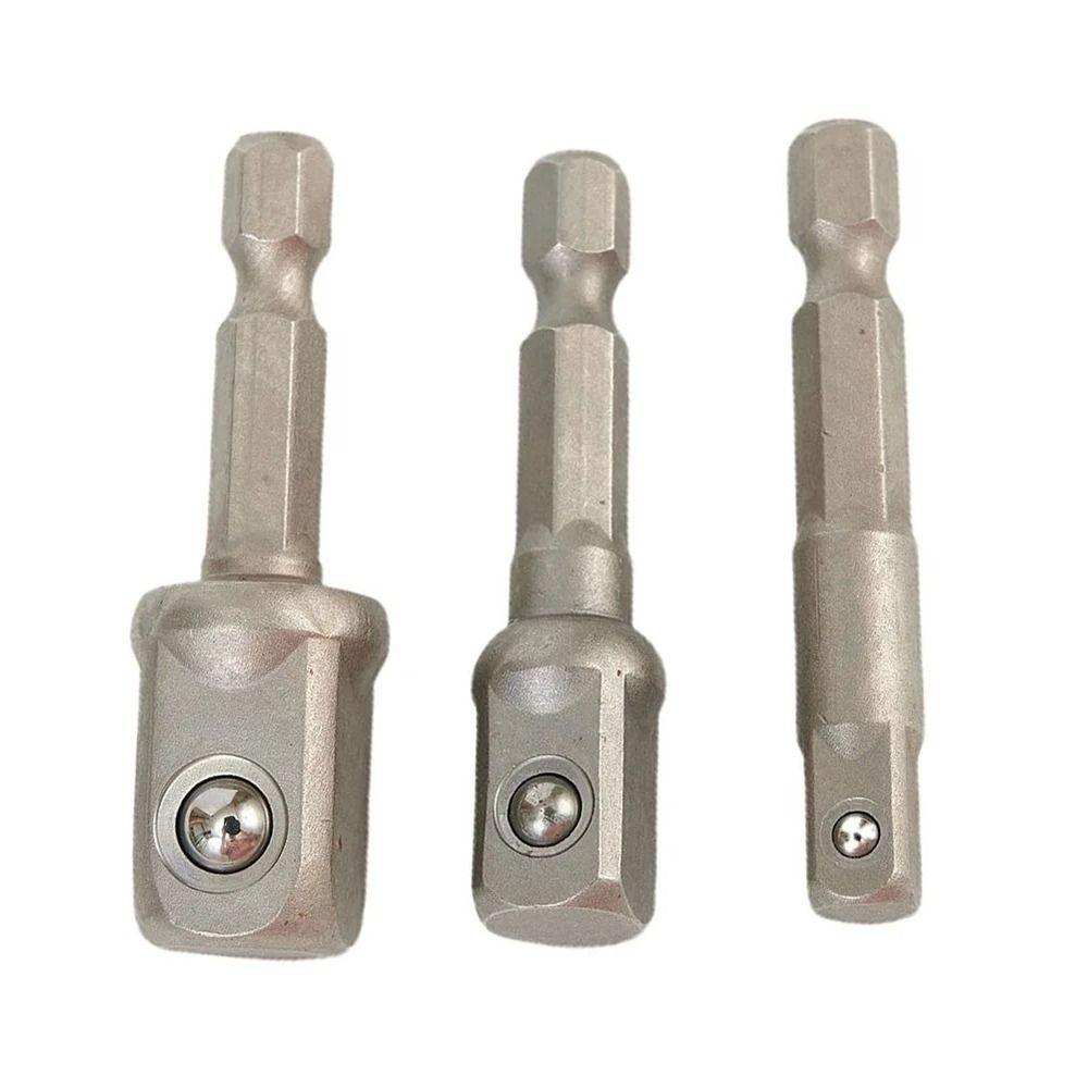 3Pcs/Set 1/4" 3/8" 1/2" Hex Shank Bit Adapter 50mm Square Head Impact Drill Adapter Chrome Vanadium Steel Extension Drill Bits