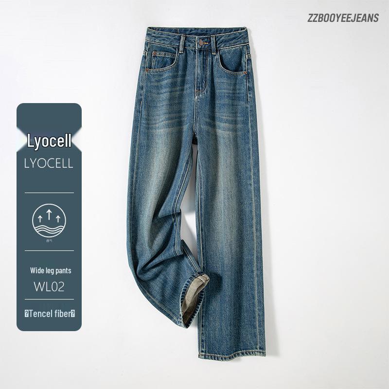 Women s Retro High-Waisted Lyocell Denim Wide-Leg Pants Small