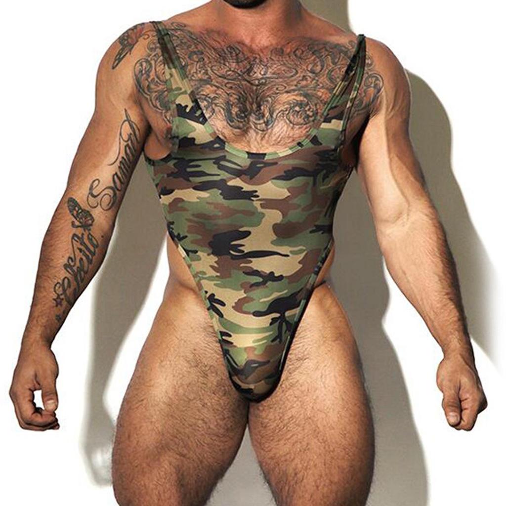 Men's European American Camouflage Fitness Jumpsuit with Crotch-Fastening Pants - Muscle Tight E777
