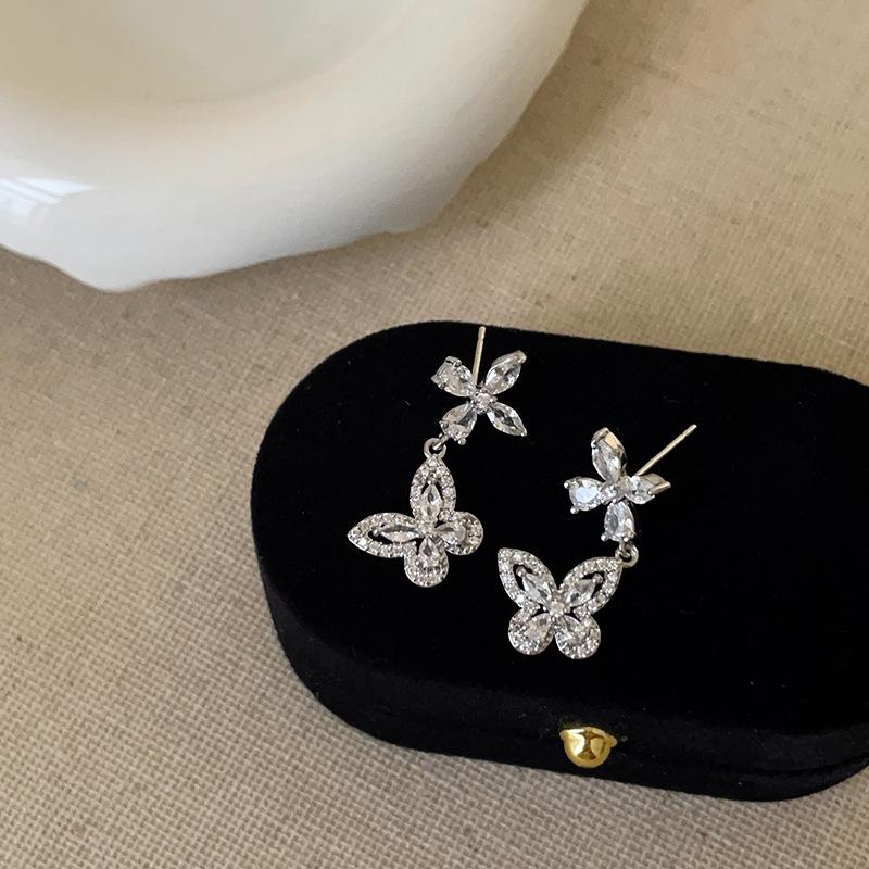 Elegant Zircon Butterfly Metal Stud Earrings - Light Luxury, Trendy & Fashionable Women's Ear Ornaments