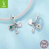 S925 Sterlingsilber Liebe Vierblättriges Kleeblatt Anhänger, Kleine Frische Blatt DIY Glück Perlen Zubehör