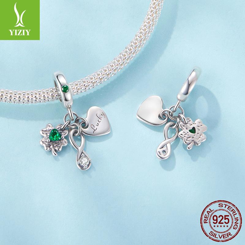 S925 Sterlingsilber Liebe Vierblättriges Kleeblatt Anhänger, Kleine Frische Blatt DIY Glück Perlen Zubehör