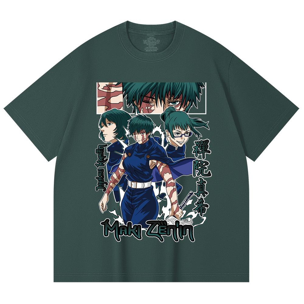 230 Gsm 100% Cotton Jujutsu Kaisen V43 Maki Print Unisex Heavy Cotton T Shirt