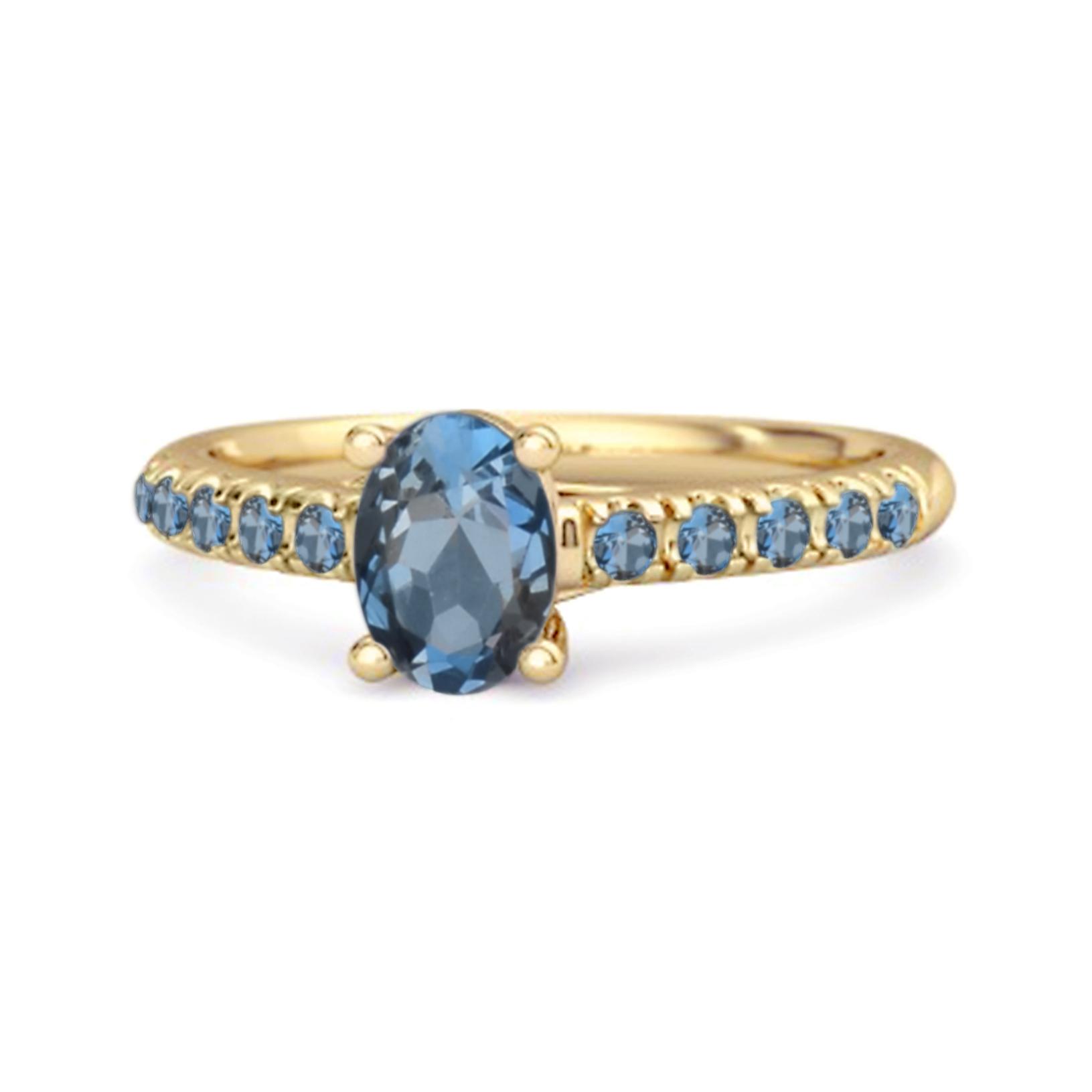London Blue Topaz Pave Band Classic Statement Ring - 925 Sterling Silver Gold Vermeil 6 жёлтый